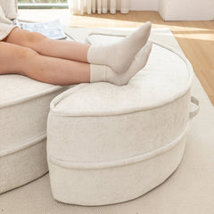 Modern Oversized Beige Round Barrel Accent Chair with Ottoman - Velvet Upholstered Lounge Armchair with 5 Pillows for Living Room or Bedroom