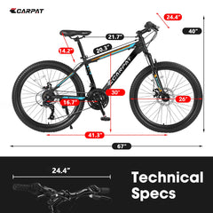 S26102 26 Inch Mountain Bike, Shimano 21 Speeds with Mechanical Disc Brakes, High-Carbon Steel Frame, Suspension MTB Bikes Mountain Bicycle for Adult & Teenagers