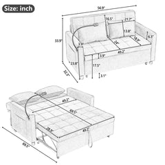 Contemporary 56.9' Loveseat Sofa Bed Sleeper with Reversible Backrest, Side Pockets, USB Ports, Phone Holder, Black Chenille