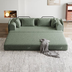 78.7-Inch Convertible Sleeper Sofa Bed with Cylindrical Pillow, Chenille Folding Mattress Couch with ,Folding Sofa Bed with Side Pocket, Floor Sofa Lounge Couch for Living Room Bedroom Lounge Studio