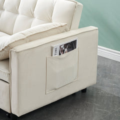 55-inch Beige velvet sofa bed, elegant and convenient, with storage pockets, cleverly interpreting the three-in-one conversion