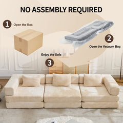 Compression Sofa,Convertible Floor Sofa Bed with Fixed-Shape Frame, Boneless Modular Sectional Sofa,No Assembly Required,Chenille fabric,for Living Room Bedroom,Beige