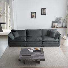 Mid-Century Modern Couch 3-Seater Sofa with 2 Armrest Pillows and 3 Toss Pillows, Couch for Living Room Gray Chenille