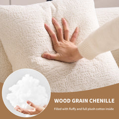 LY-025S Loveseat Sofa with Wood Grain Chenille Fabric, Cloud White High-Density Sponge Couch, Compact Design for Small Spaces