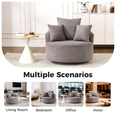 360° Swivel Chair Accent Barrel Chair Swivel Round Upholstered Sofa Chair with 3 Removable Pillows for Living Room, Bedroom, Office and Hotel, High-Resilience Sponge,Grey