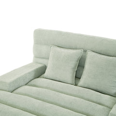 Modern Chaise Lounge Sofa Bed with Adjustable Backrest and LED Light Strip, Green Chenille Upholstered, 57.1 Inches
