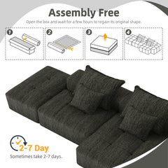Modern Oversized Modular Sectional Sofa with Ottoman, Seat, Chaise lounge and Armrest, Sparkling Chenille Fabric Soft Cushion Sofa with 4 Pillows,4 PCS DIY Combination Tufted Sofa,No Assembly Required