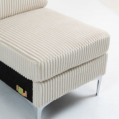 Modular Sectional Sofa Armless Seat Module, Corduroy Single Couch with Back Cushion, Beige