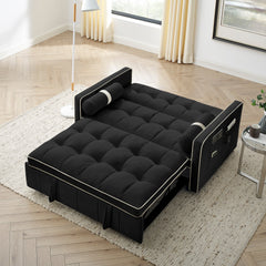 Modern 55.5' Pull Out Sleep Sofa Bed 2 Seater Loveseats Sofa Couch with side pockets, Adjsutable Backrest and Lumbar Pillows for Apartment Office Living Room