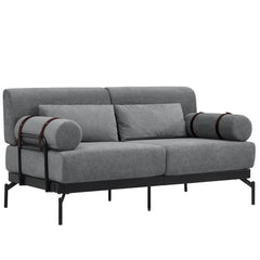 Modern Loveseat Sofa 59' Sofa Couch 2-Seater with USB Ports, Unique Cylindrical Armrests, Grey Chenille