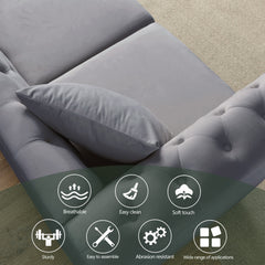 [Video] 80' Chesterfield Sofa Grey Velvet for Living Room, 3 Seater Sofa Tufted Couch with Rolled Arms and Nailhead for Living Room, Bedroom, Office, Apartment, two pillowsW834S00009