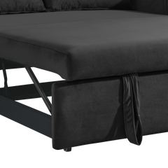 55' Modern Convertible Sofa Bed with 2 Detachable Arm Pockets, Velvet Loveseat Sofa with Pull Out Bed, 2 Pillows and Living Room Adjustable Backrest, Grid Design Armrests