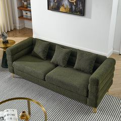 81Inch Oversized 3 Seater Sectional Sofa, Living Room Comfort Fabric Sectional Sofa - Deep Seating Sectional Sofa, Soft Sitting with 3 Pillows for Living Room, Bedroom, Office Green teddy (W834S00033)