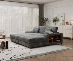 Convertible combination sofa, corduroy fabric, fluffy modern sleeper sofa chair, oversized combination living room double lounge chair,Dark Grey