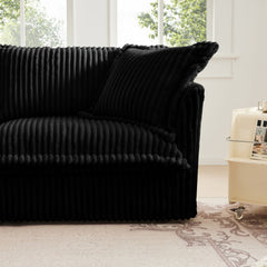 Slip-covered Armchair with 1 Big Back Cushion and 2 Big Toss Pillows, Single Deep Seat Comfy Single Couch Sofa Multiple Large Soft Pillows, Black Corduroy Fabric