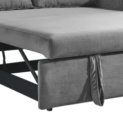 55' Modern Convertible Sofa Bed with 2 Detachable Arm Pockets, Velvet Loveseat Sofa with Pull Out Bed, 2 Pillows and Living Room Adjustable Backrest, Grid Design Armrests
