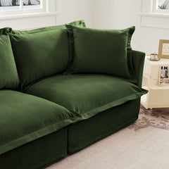 Slip-covered Armchair with 1 Big Back Cushion and 2 Big Toss Pillows, Single Deep Seat Comfy Single Couch Sofa Multiple Large Soft Pillows, Chenille Fabric, Green