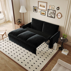 70.9' Pull Out Sofa Bed, 3-Seat Convertible Sleeper Sofa with 2-in-1 Pillow and Blanket Set,Multi-Functional Velvet Loveseat Bed,Black