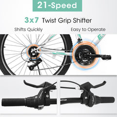 A26208 Ecarpat 26  Inch Mountain Bike, 21-Speed V-Brake, Front Suspension,  Carbon Steel Frame Mountain Bike For  Teenagers Girls Women Bicycles W2563P180664