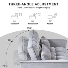 3 in 1 Convertible Sleeper Sofa Bed,  Modern Pull Out Couch Bed, Adjustable Backrest, Velvet Loveseat Futon Sofa with Pillows & Pockets for Living Room Apartment, Grey