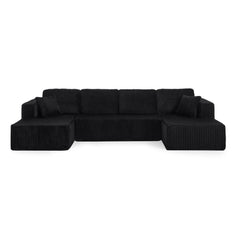 Modern Minimalist U-Shape Modular Sectional Sofa Sleeper in Black Corduroy, Comfy Space-Efficient Design