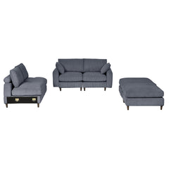 Modern corduroy modular section sofa, U-shaped convertible L-shaped sofa set with pillow, oversized sectional sofa with footstool, suitable for living room, attic, apartment, office - Gray 6 seat