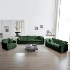 Modern Sofa Couch, 3 Piece Set Extra Deep Seat Sectional Sofa for Living Room, Oversized Sofa, 3 Seat Sofa, Loveseat and Single Sofa, Green Chenille