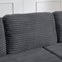 Modern Minimalist L-Shape Modular Sectional Sofa with Compressed Corduroy Upholstery in Gray