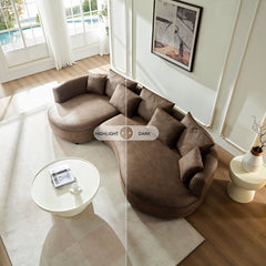 128.74 Inch Modern Sectional Curved Sofa Couch for Living Room,Leathaire Upholstered 5-Seat Sofa Couch, Technology Cloth Couch Set for Apartment Office,Brown
