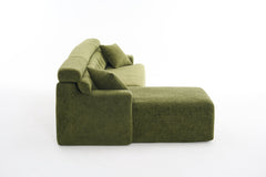 105' Modula Compression Sponge L-Shaped, Chesterfield-Inspired Design, No-Assembly Chenille Couch, 30D High-Density for Living Room, Bedroom, Apartment.Green.