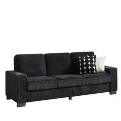 Modern Corduroy Fabric Sofa, 3-Seater Compressed Couch with Cup Holders, Black, 84.25'