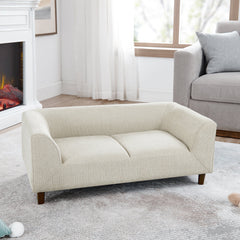 Modern Rectangular Pet Sofa with Backrest and Armrests, Soft Cushion for Small and Medium Dogs, Beige Linen