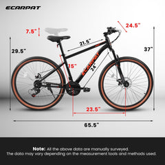 A24301 24 Inch Mountain Bike for Teenagers, High Carbon Steel Frame, Disc Brakes, Durable Design, Brown Edge Tires, Ideal for School Commuting