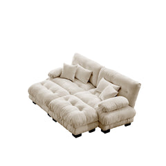 Cloud Couch Sleeper Sofa for Living Room, Chenille 2 Seater sofa with 2 Lumbar pillows and 2 throw pillows , Upholstered Wide Arm Sofa with 2 Ottomans,Chenille Light coffee