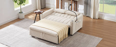 Convertible Sofa Bed Loveseat with USB Ports, Side Pockets, Cup Holders, Swivel Phone Holder, Beige, Bella Fabric