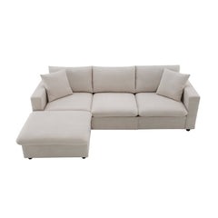Modern Sectional Sofa with Movable Ottoman and Throw Pillows in Beige, Polyester Fabric, 101*66 inches