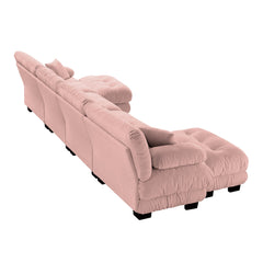 Free Combination Modular Sectional Sofa,U Shaped Couch for Living Room, 4-Seater Comfy Cloud Couch with 2 Ottomans, Chenille Pink