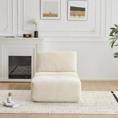 Modern Memory Foam Compressed Sofa,Single Chaise Longue for Living Room,Pet-Friendly Cloud Modular Sectional Sofa,Corduroy Fabric,Movable Ottoman,No assembly required,Beige