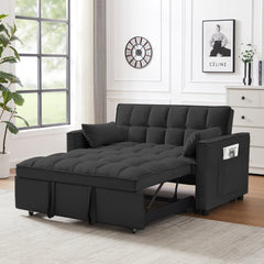 Modern Velvet Convertible Loveseat Futon Sofa with Pullout Bed, Reclining Backrest, Black