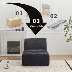 Modern Memory Foam Compressed Sofa,Single Chaise Longue for Living Room,Pet-Friendly Cloud Modular Sectional Sofa,Corduroy Fabric,Movable Ottoman,No assembly required,Black