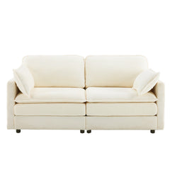 69' PLUSH CLOUD LOVESEAT: Modular 2-Seater Sectional Sofa with 22' Beige Chenille Cushions + 2 Throw Pillows - Compact Size for Apartment, Living Room, Bedroom (Beige)