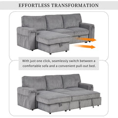 U_STYLE Upholstery Sleeper Sectional Sofa with Storage Bags and 2 cup holders  on Arms