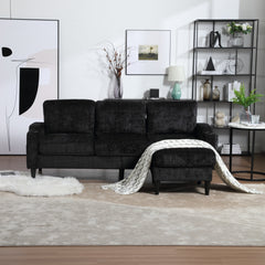 UNITED  WE WIN Sofa for three, solid wood frame, Chenille fabric, side pocket, with two cup holders, footstool with storagestorage sofa /Living room sofa cozy sectional  sofa