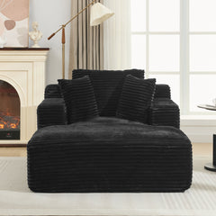Modern Black Corduroy Chaise Lounge Sofa Bed with Removable Pillows, 48.8' Upholstered Sleeper Sofa