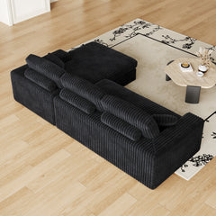 114.5'Modern Corduroy Modular foam Sofa, Recliner Seat reversible Sofa, 2-in-1 Sofa with Recliner and L-Shaped Sofa Combination with Three Cushion Neck Pillow Combination and Two Throw Pillows