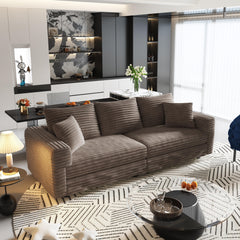 82.7 ' Plush Corduroy 3-Seat Sofa, Modern Comfy Upholstered Sofa Cloud Couch, Deep Seat Couches with Soft Pillows and 1 Ottomans, Convertible Sofa Lounge Chair, for Living Room,Apartment,Office,Camel