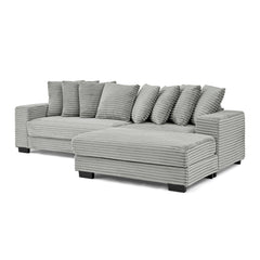 Corduroy Tufted Upholstered Sleeper Sectional Sofa, L-Shaped Modular Convertible Sofa , Can freely change the position of the footrests-Gray(Assembly is required)