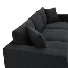 Modern Sectional Sofa with Convertible Ottoman and 2 Free Pillows, L-shaped 4-Seat Polyester Fabric Couch Set, Black