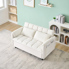 52 'beige modern velvet sofa, sofa pullout bed, small love seat casual sofa with back, pillow, pockets, living room furniture, 3 in 1 convertible sleep sofa bed.