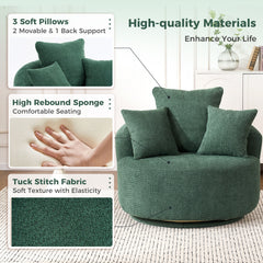 360° Swivel Chair Accent Barrel Chair Swivel Round Upholstered Sofa Chair with 3 Removable Pillows for Living Room, Bedroom, Office and Hotel, High-Resilience Sponge,Green